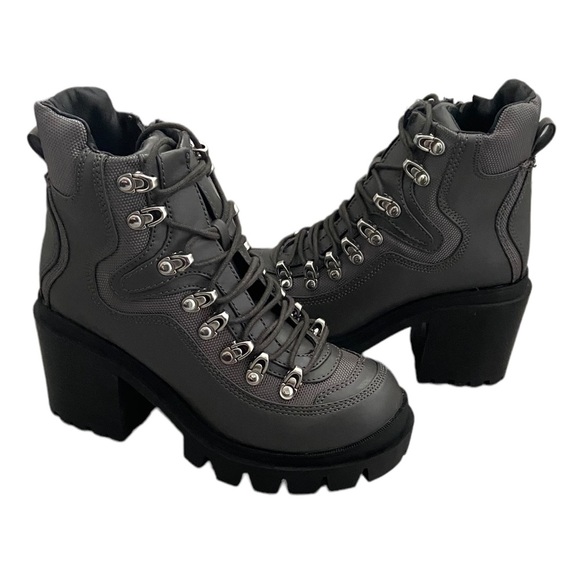 New Jeffrey Campbell Road Rage Lace-up Heeled Boots Dark Gray size 8M - Picture 2 of 10